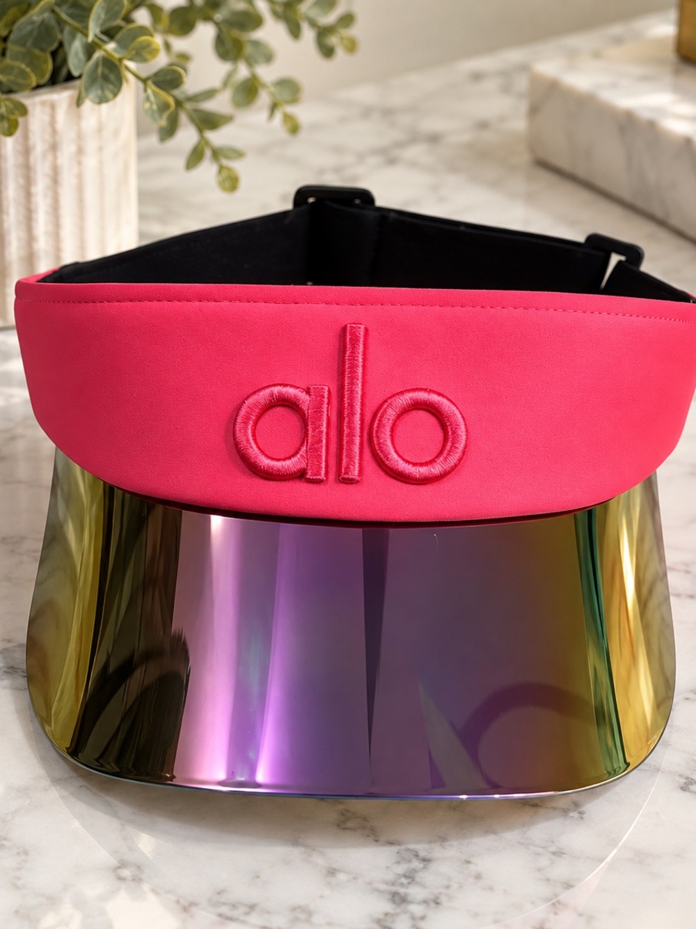 ALO Yoga Hot Pink Visor with Iridescent Mirrored Brim